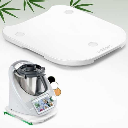 ANBOXIT glidbräda för Thermomix TM6/TM5, bräda för Thermomix med hjul | Lätt glidande bambu rullbräda/glider – vit