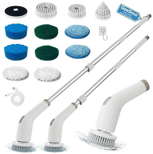 GeeSoul Elektrischer Spin Scrubber, 13 in 1 Elektrische Reinigungsbürste, Große Leistung mit 2 Einstellbaren Geschwindigkeiten, Duschreiniger Bürste für Badezimmer, Badewanne, WC, Küche, Geschenke für