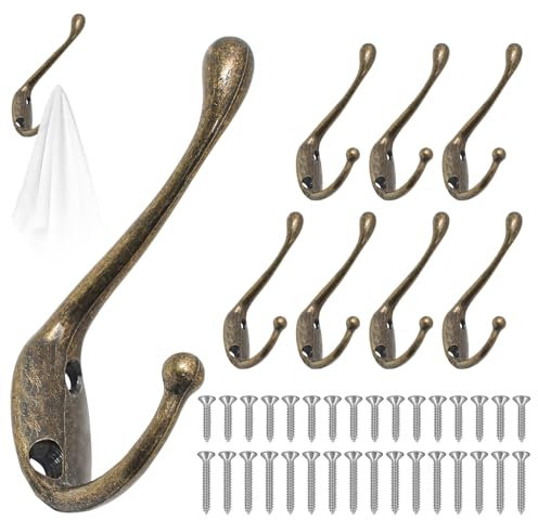 GOTRUST 8pcs Garderobenhaken Bronze Vintage Kleiderhaken Wand Metall, Doppelt Wandhaken Haken, Wand Mantelhaken mit 32 Schrauben für Badezimmer Küche Wohnzimmer und Flur