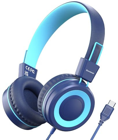 Bywulanda Auriculares USB Tipo C para niños, para la Escuela, 94 dB, Volumen Seguro Limitado, Sonido estéreo HD, Plegables, Ligeros, para niños, niñas, Estudiantes, tabletas, Viajes