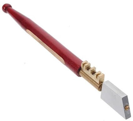 Diamant Glasschneider zum Schneiden von Glas 2-8 mm, Glasschneider mit Diamant-Spitze und 2 x Abbrechkante, Flaschenschneider Werkzeug mit Hartholzgriff, 175 mm Diamantglasschneider