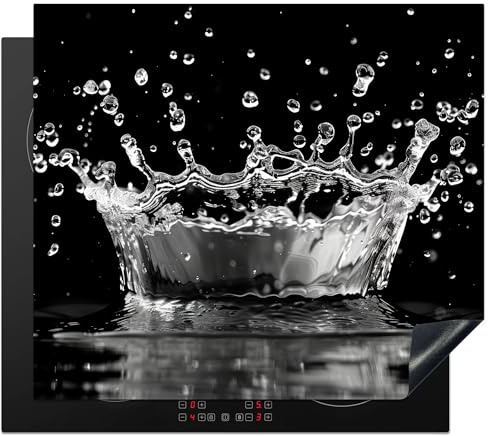 KitchenYeah© Herdabdeckplatte 60x52 cm Einteilig Induktionsmatte Küche Abdeckung Ceranfeld Herd Abdeckplatte Deko Vinyl Matte Aufrollbar Wasser - Schwarz - Abstrakt