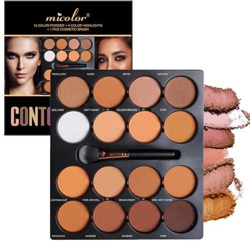 Dynaeuty Contouring Palette 16 Colori, Polvere Abbronzante Illuminatore, Effetto Luminescente e Uniforme, Set Trucco Viso Lunga Durata #A