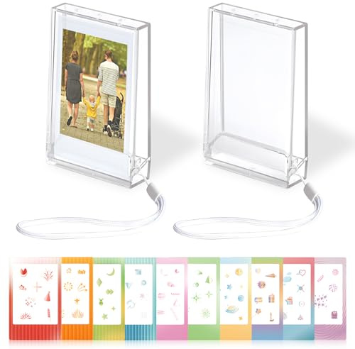 MaehSab Lot de 2 Mini étuis Photos 5 x 7,6 cm, boîtes Rangement 7,6 cm, Porte-Film Transparent 5 Autocollants Mignons, étui Protection dragonne