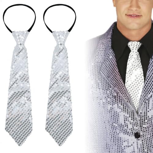 UILYNIU 2 Pièces Cravate à Paillettes pour Homme, Cravate avec Élastique Brillante, Accessoires à Paillettes pour Adulte, Accessoire de Soirée pour Fête Banquet Mariage Deguisement Disco Carnaval