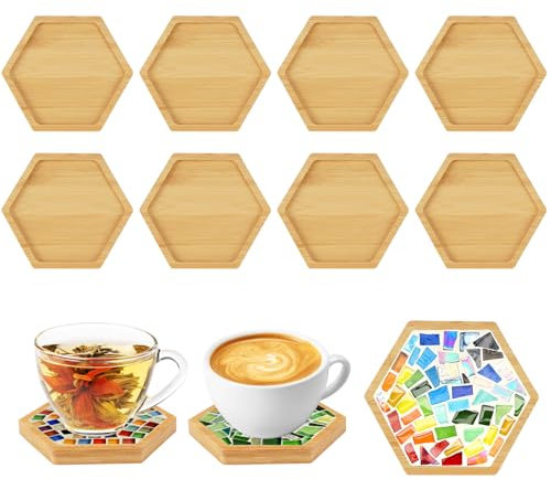 8 Pezzi Sottobicchieri a Mosaico in Bambù, Sottobicchieri in Bambù, Sottobicchiere Mosaico in Base, Sottobicchieri in Porcellana Mosaico, Sottobicchieri per Candele, per Piante Tazze