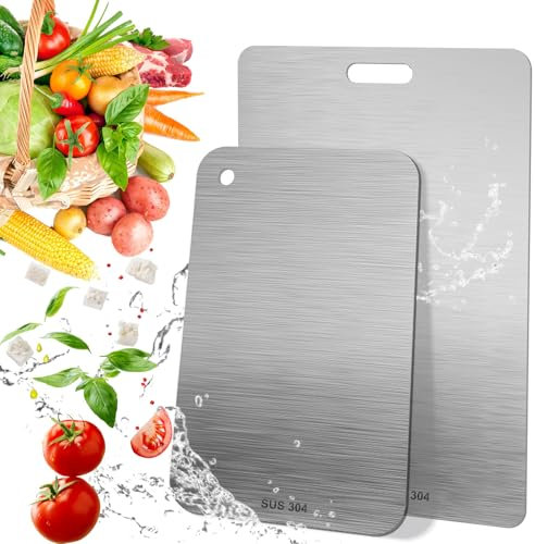 Tagliere in Titanio 2 pcs, Tagliere in Acciaio Inossidabile 304, Tagliere Acciaio Inox, Tagliere Acciaio Inox Alimentare, Taglieri per Carne, Formaggio, Verdure, Utensili da Cucina