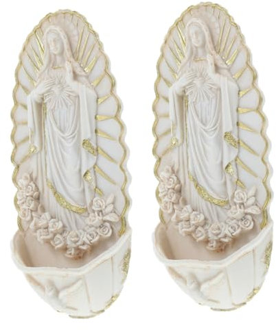 Zerodeko 2pcs Guadalupe Holy Water Font Wall Hanging Decor Serene Blessed Catholic Decor for Home Church First Communion Decorations Tranquil Spiritual Ambiance