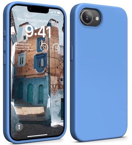 OIIAEE Compatible with iPhone 16e Case (2025) 6.1 Inch, Soft Ultra Slim Protective Shockproof Liquid Silicone Phone Case Cover with Anti-Scratch Microfiber Lining,Blue