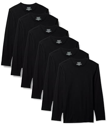Amazon Essentials Mens' Slim Fit Cotton Crew Neck Undershirts, Black Long Sleeve, X-Large