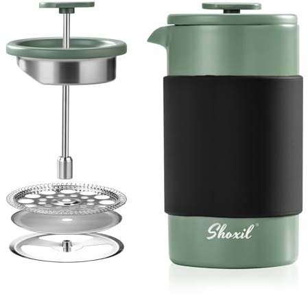 shoxil French Press – 350ml Stainless Steel Coffee Press, 2 Cup Cafetiere for Ground Coffee, Portable French Press