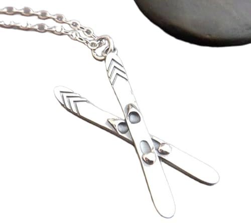 LKBEADS Collier de skis en argent sterling 925, petit pendentif d'hiver pour femme, idéal pour les sports de montagne et le froid, idéal pour les skieurs et les athlètes, avec chaîne de 45 cm, plaqué