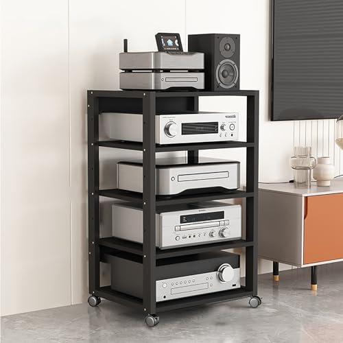 MidCentury modernt mediestativ ljudställ torn stereo och spelkonsol stativ DVD-hylla hörnenhet snygg skivspelarhållare AV-utrustning organisatör.