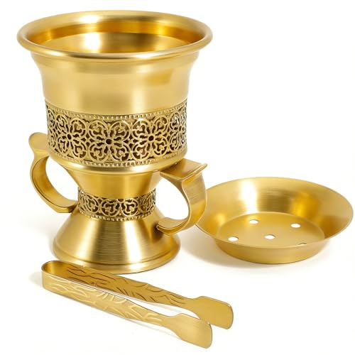 BEYLAB Bruciatore di incenso in resina franchincenso, bruciatore di incenso Bakhoor, carbone, con pinza per manico, per yoga, aromaterapia spa (Oro)