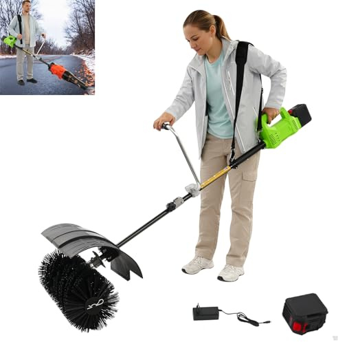 Spazzatrice 2 in 1 con ventilatore, scopa motore a batteria, larghezza spazzola 55 cm, spazzaneve spazzaneve soffiatore di foglie, per la pulizia di prato, foglie, erba artificiale e pietrisco
