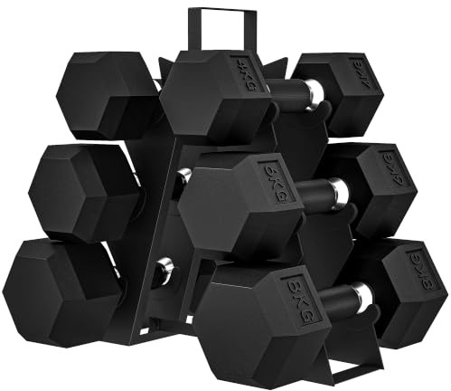 SPORTNOW Juego de Mancuernas Hexagonales 6 Piezas 36 kg con Soporte