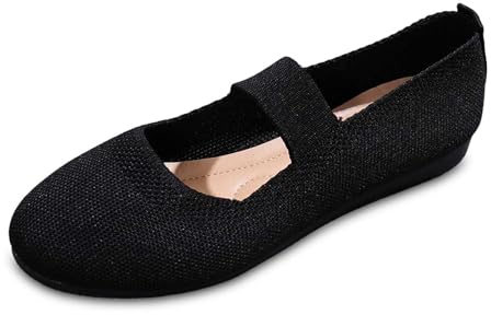 Ballerinas Women's Elegant Sporty Balerina Shoes Medieval Wide H Ballerina Summer Shoes Comfortable Airy Flat Shoes Traditional Shoes Knitted Breathable Strappy Ballerina Dance Shoes, black, 6 UK