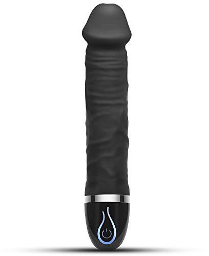 Realistische Vibratoren für Frauen sie Klitoris und G-Punkt Stimulator, Silikon Massagestab für Frauen Sex-Spielzeug Wasserdicht, AV-Vibrator mit 7 Vibrationsmodi, USB wiederaufladbar, Schwarz