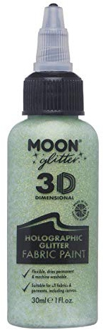Moon Glitter - Holographic Glitter 3D Fabric Paint - 30ml - Green - Textile paint for clothes, t-shirts, bags, shoes & canvas