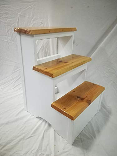 LA IBERICA Escalera de Madera 3 peldaños. Blanca - Barniz