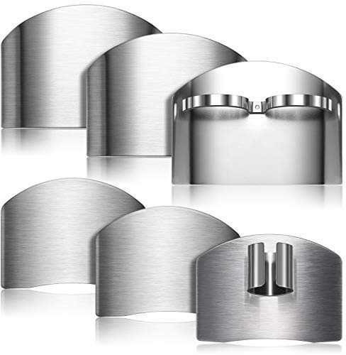 6 Pieces Finger Guards for Cutting, Stainless Steel Knife Cutting Finger Protectors Adjustable Safe Slice Hand Guard Protect Fingers for Food Chopping Slicing Cutting, 2 Styles