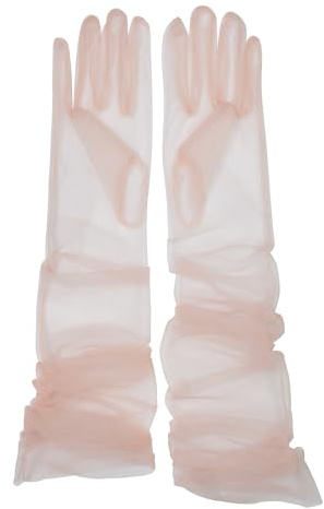 QRBTSCL Women's Wedding Bridal Mesh Tulle Gloves Long Opera Costume Party Glove 27 Elbow Length Sheer Gloves Blush