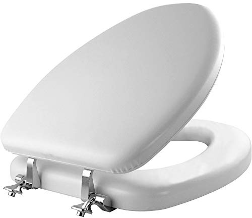 Mayfair Padded Toilet Seat with Chrome Hinges, Soft Vinyl over Wood Core Seat, Made in USA, Elongated, White