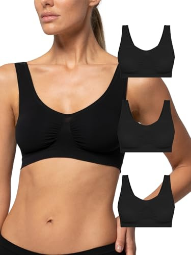 POMPEA 3 Pezzi Reggiseno Senza Ferretto Invisibile, Brassiere Seamless in Morbida Microfibra con Spalla Larga, Effetto Seconda Pelle