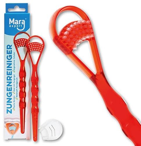 Raschietto per la lingua per la pulizia della lingua (2 in 1) I Spazzola per la lingua professionale per combattere l'alito cattivo I Rimuove rapidamente e facilmente la placca della lingua