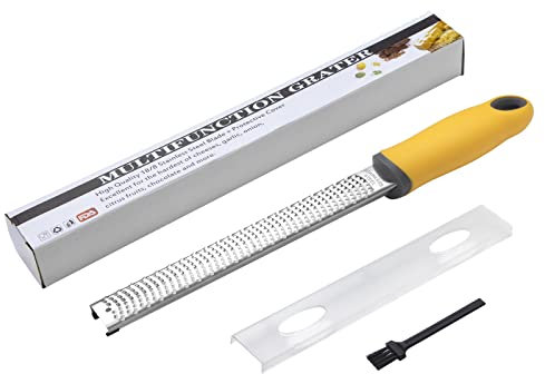 Grattugia Formaggio, Manuale Limoni Zester in Acciaio Inossidabile, Grattugia da Cucina per Zenzero, Cioccolato, Aglio, Noce Moscata, Verdure, Frutta con Copertura Protettiva, Spazzola