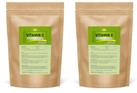 Vitamin C Pulver (gepuffert, säurefrei), 1kg (2x 500 g) im Standbodenbeutel aus Kraftpapier (aluminiumfrei!), Bonemis®