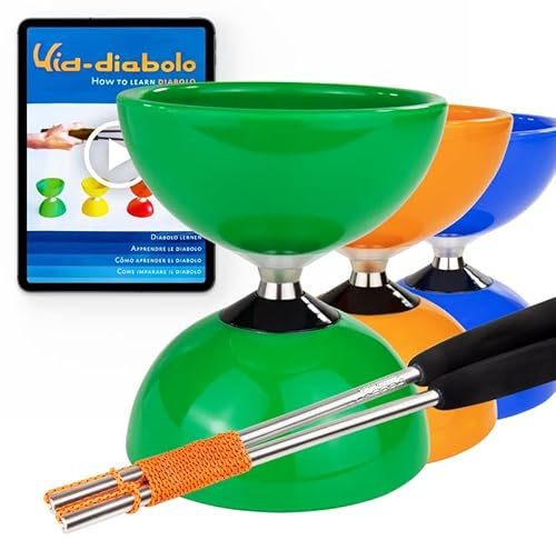 Juggle Dream Carousel Diabolo Jonglier-Set - Dreifach-Kugellagerachse - mit Aluminiumstäben und Online-Lernvideo - Jonglieren (Grün)