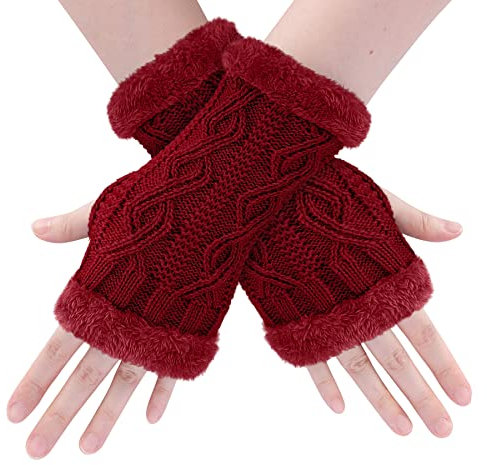 BLURBE Fingerless Gloves for Women - Arm Wrist Warmers, Ladies Winter Cashmere Arm Fingerless Gloves Mittens Wrists Knitted Warmers with Thumb Hole for Women Gifts UK