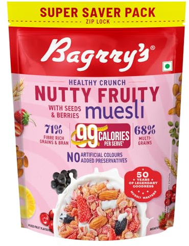 Bagrry's Healthy Crunch cereali fruttati con semi, noci e bacche, sacchetto da 1 kg, 78% frutta, noci, cereali e semi, senza coloranti artificiali