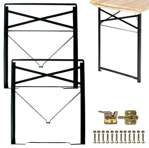 Vigormat Patas para Mesas de Comedor en Hierro Plegables, Patas Mesa Metalicas para Escritorio y Bricolaje, Soporte de Muebles Industrial - Restauración y Jardín (2 Patas + Kit - Negro)