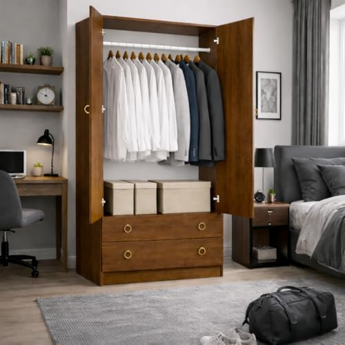 Linea Azzurra Armadio Camera da Letto con 2 Ante, 2 Cassetti Ripiani e Asta Appendiabiti 180x90x60 cm Armadio con Guardaroba Made in Italy