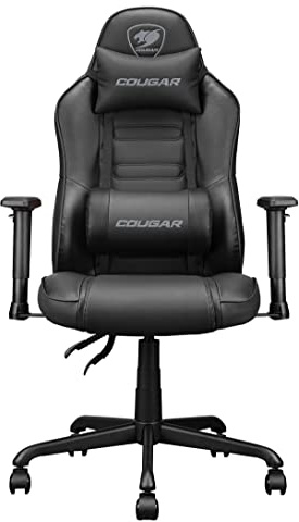 Cougar Gaming | Fauteuil Gaming | FUSIONSBLACK - Support Lombaire Incurvé 3D - Options de Matériaux Durables - Réglage de la Hauteur de Levage du Piston - Inclinaison Continue jusqu'à 160°