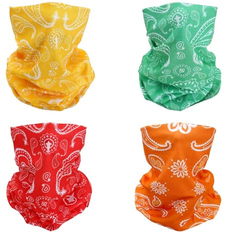 SMEHCF 4 Mehrzweck Bandanas für Damen Herren Stirnband Sturmhaube Haar Kopftuch Gesicht Halbmaske Halsmanschetten atmungsaktiv wiederverwendbar waschbar Rot Orange Grün Gelb Cashew Blume
