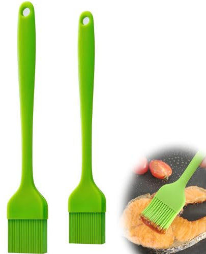 Set di Pennelli da Pasticceria in Silicone in Due Pezzi, Pennello In Silicone Alimentare, Pennello in Silicone Per Barbecue, Pennello da Cucina E da Forno, Set di Pennelli Resistenti Al Calore (Verde)