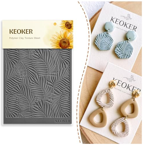 KEOKER Texturark set för lera, fungerar med lerskärare, effekt som texturrulle, ark för lera, örhängesformer (blad C)