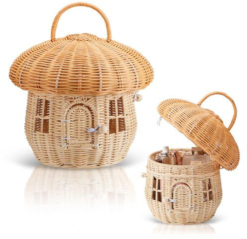Handcrafted Rattan Mushroom-Shaped Basket for Toy Storage, Outdoor Organizing & Home Décor
