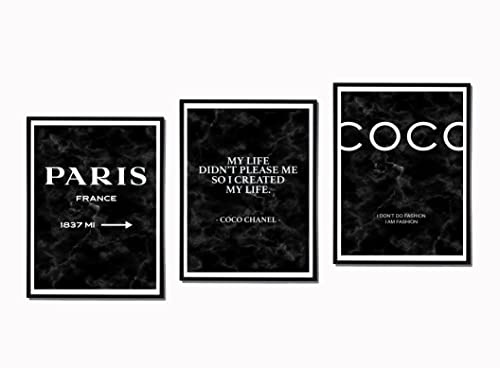 Postertech® Premium affischset, 4 bilder som snygg väggdekoration, 4 x DIN A4, svart-vit, set Coco, (3-pack svart)