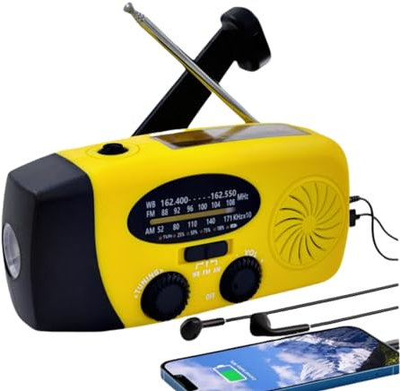 5000mAh Wind Up Solar Radio, Emergency Crank Weather Radio, Solar Radio with Torch, NOAA/FM/AM Solar Radios, Portable Survival Radio with SOS, USB Mobile Phone Charger for Camping Outdoor(Yellow)