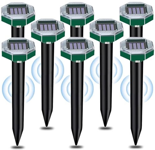 Anti taupe à ultrasons solaire 8 pièces, Bornes pour taupes professionnelles, Bornes à ultrasons avec imperméable,Chasse des taupes solaires,Gopher,Serpent pour vergers,Jardins,Fermes