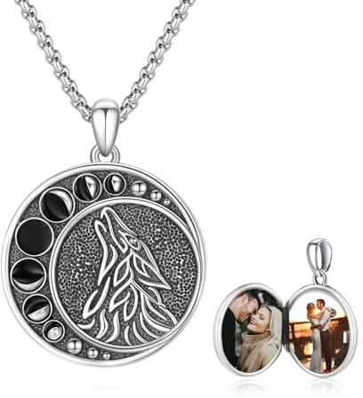 PARYFO Collar vikingo con forma de cabeza de lobo y amuleto de plata de ley 925 con nudo celta vikingo, colgante de joyería nórdica, regalos para hombres, mujeres, lobo, medallón de foto, 24 mm x 24