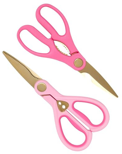 Paris Hilton All Purpose Kitchen Shears, Premium Stainless Steel Blades with Ergonomic Soft Grip Handles, 2-Piece Set, Pink