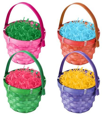 4 cestini pasquali in tessuto con erba pasquale in 4 colori, uova di Pasqua in tessuto naturale e cestino in vimini per caramelle, cestino regalo di Pasqua con manico mobile, per caccia alle uova di