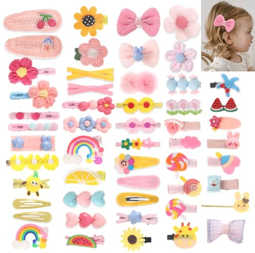BAISEN 52 Pieces Baby Girls Hair Clips, Sweet Hair Accessories for Girls, Cute Animals, Flowers, Fruits, Rainbows, Sweets Barrettes Set Suitable for Little Girls Kids Teens