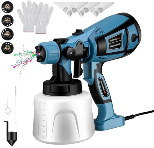 Pistola de Pintura, Pistola Pintura Electrica de 800W, 4 Boquillas de Cobre con Capacidad de 1400ML Pistola Pintura, Pistola de Pintura Apto para Paredes, Vallas, Madera y Techos