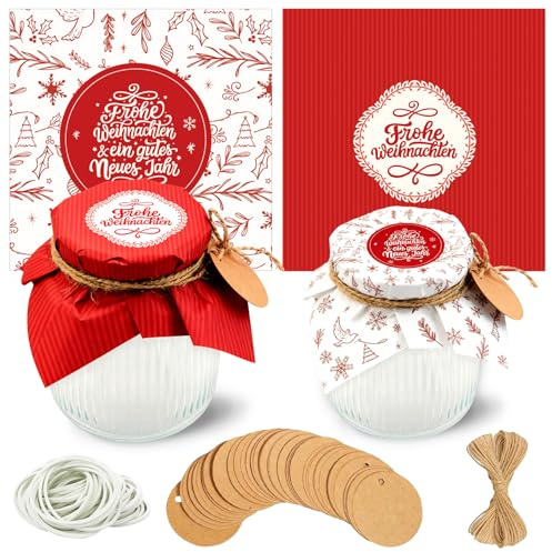 YANSYUN Set di 40 copri barattoli natalizi per marmellata, copri barattoli natalizi per marmellata 15cm + 20m filo di iuta + 40 elastici di regolazione + 40 etichette regalo, decorazione natalizia per